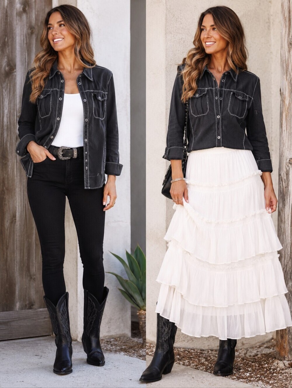 Fresh Produce 100% cotton black stretch Western Rodeo Snap pockets Shirt Top S